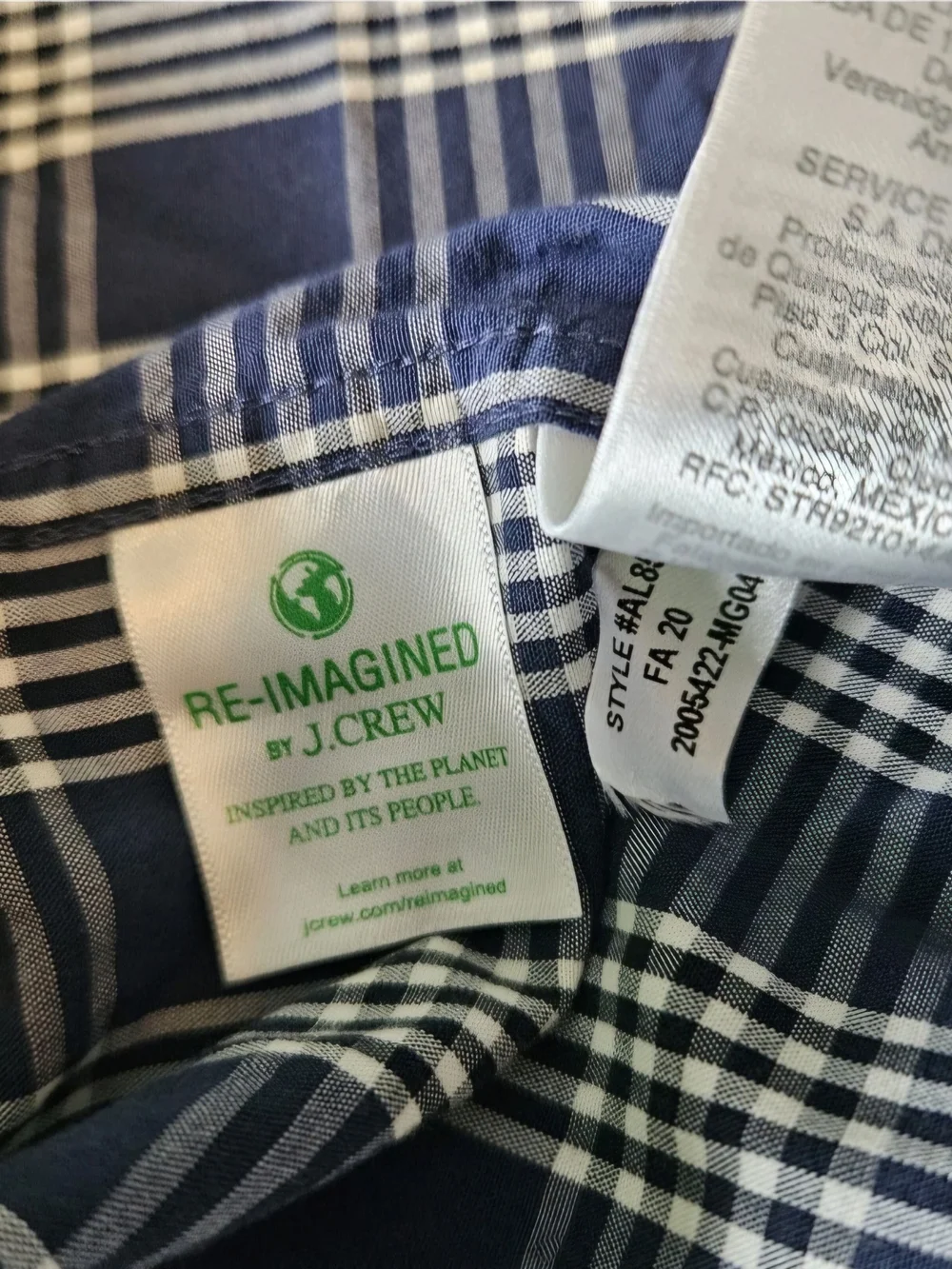 J.Crew Men's Navy and White Plaid Button-Down Slim Untucked Shirt